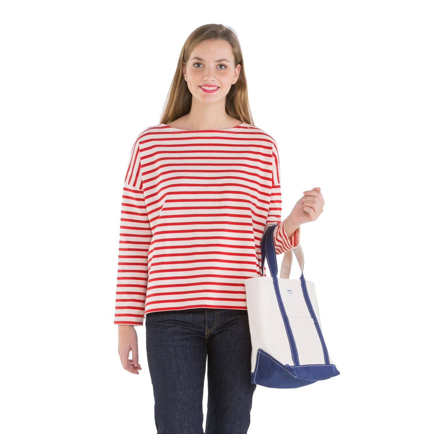 Striped shirt Ecru / Rouge oversized 100% made in France Orcival