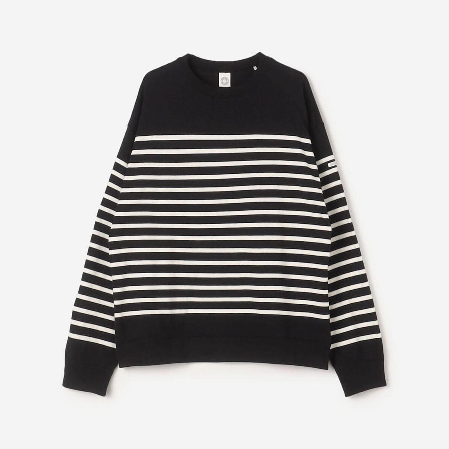 Pull coton rayé col rond Navy / white