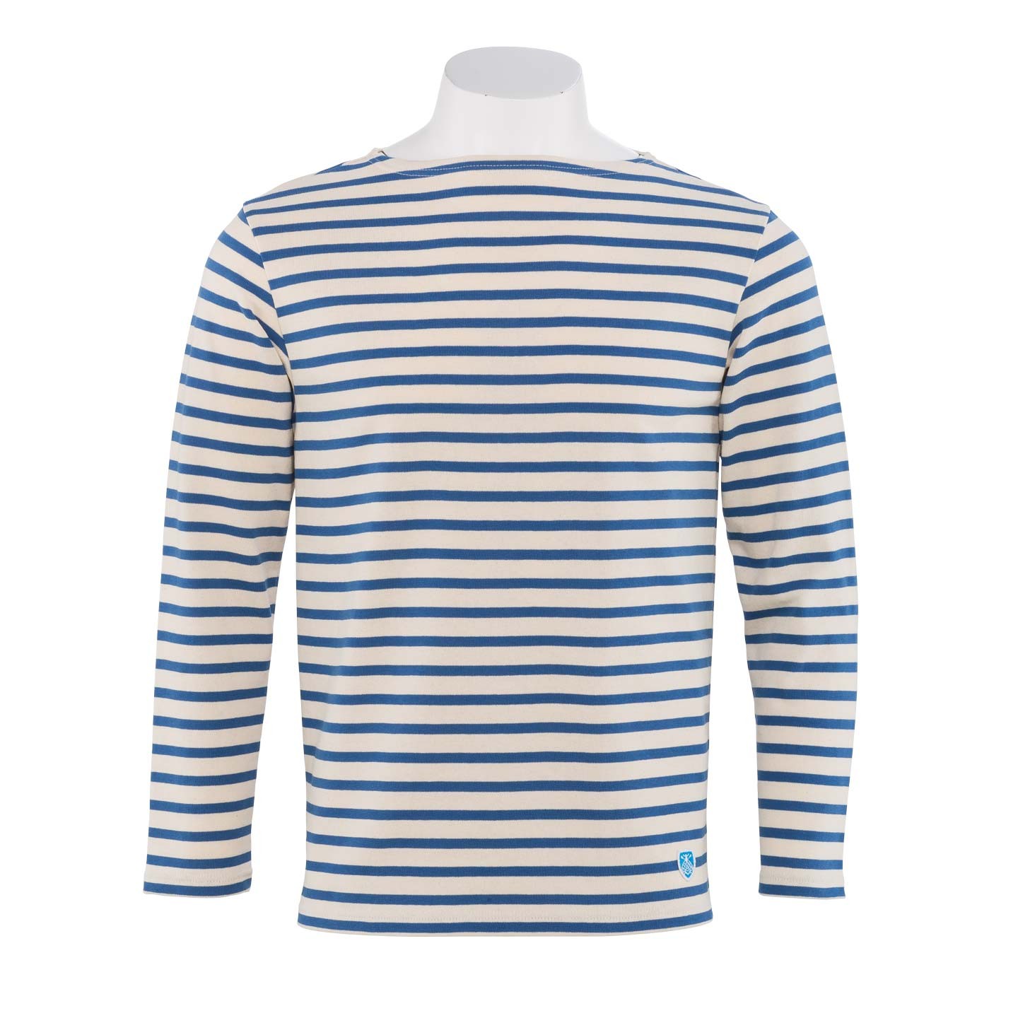 Striped shirt Écru / Indigo unisex 100% made in France Orcival