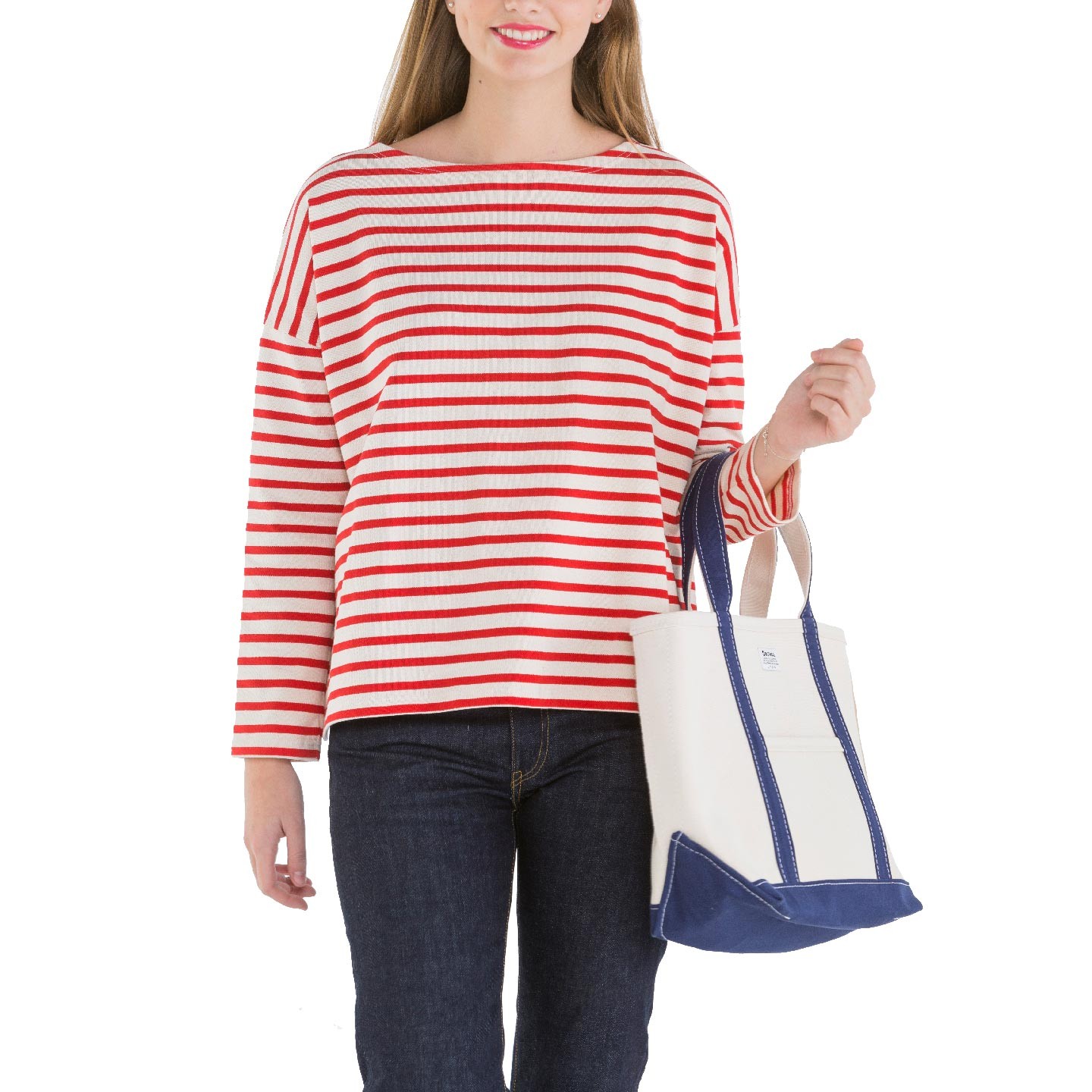 Striped shirt Ecru / Rouge oversized 100% made in France Orcival